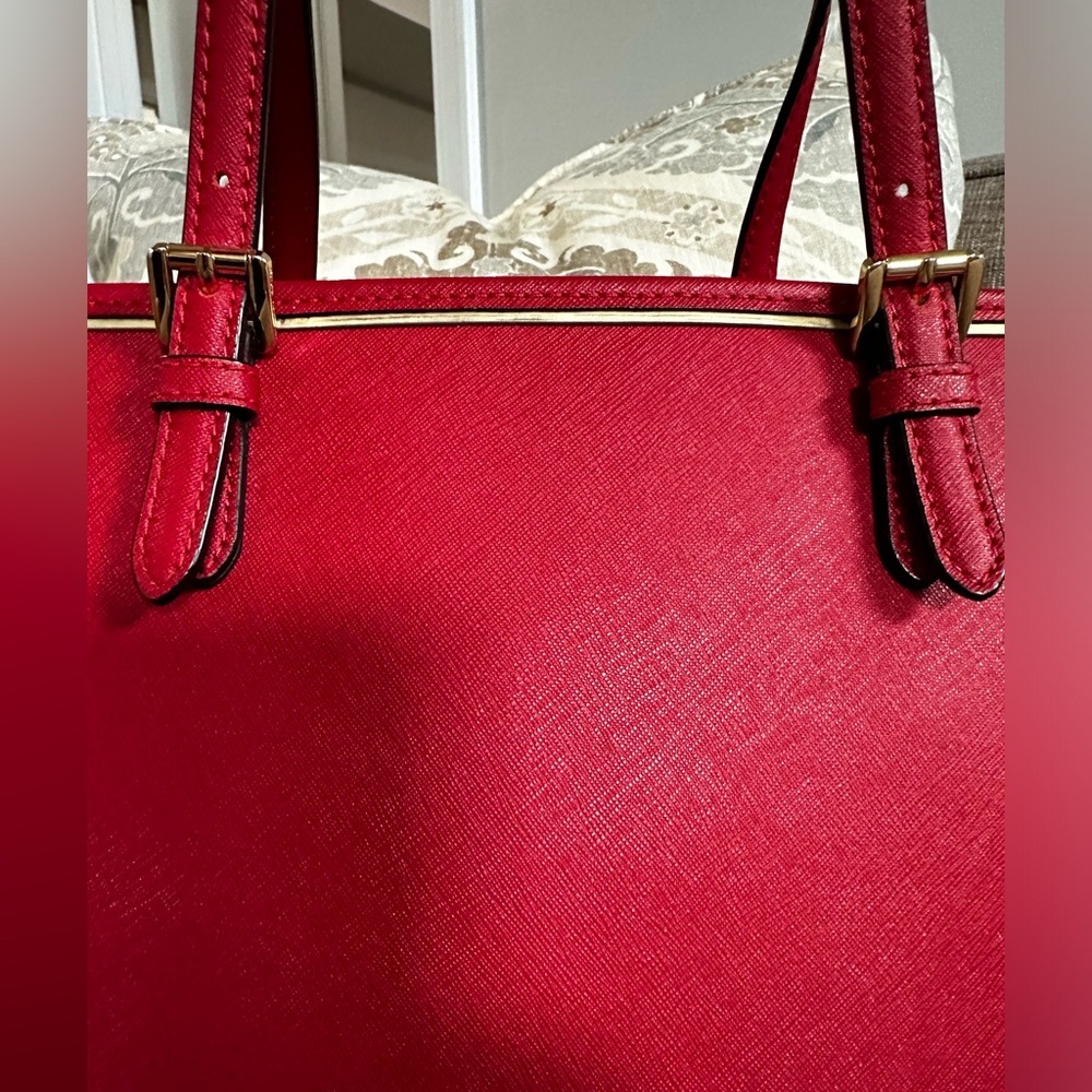 Michael Kors Red Saffiano Tote Bag - Picture 8 of 15